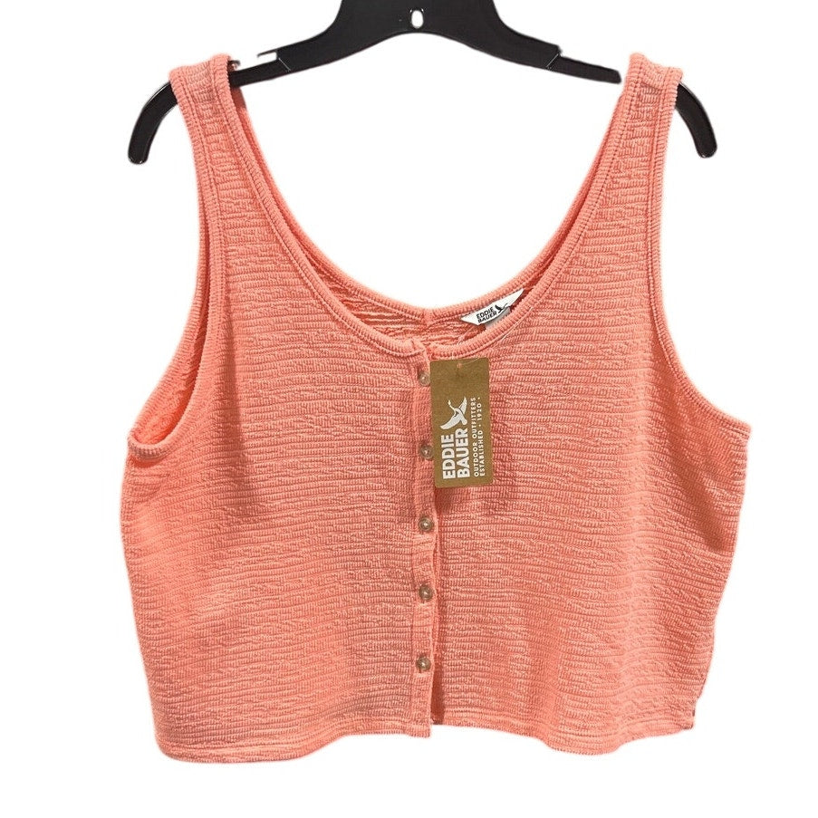 New Eddie Bauer Women Pink Grapefruit Sleeveless PolyCotton Beachy Slub Tank Top