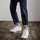 ZGR Mens Size 12 White Faux Leather Lace Up Basic Low Top Sneakers Casual Shoes