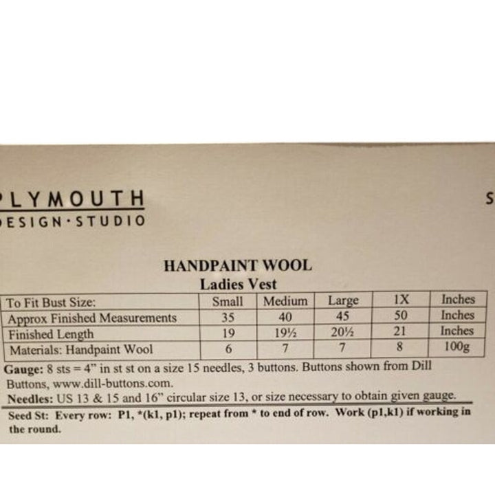 New Plymouth Yarn S381 Handpaint Wool Ladies Vest Sweater Knitting Pattern