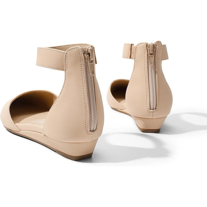 Dream Pairs Womens Size 8 Tan 1" Wedge Flats Ankle Strap Pointed Toe Shoes