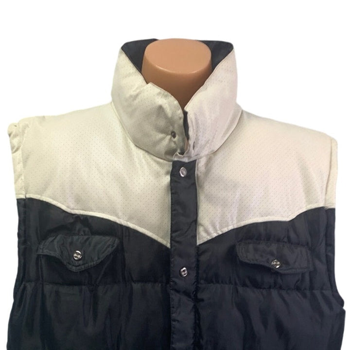 Atti Mens 3XL Faux Leather Snap &amp; Zip Front Black White Warm Puffer Vest