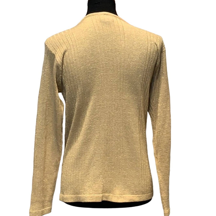 Anna Gray Small Silk Blend Sparkly Gold Scoop Neck Long Sleeve Strechy Sweater