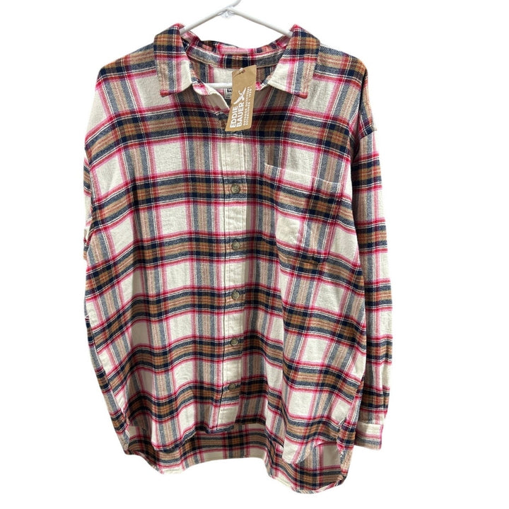 New Eddie Bauer Womens 100% Cotton Long Sleeve Ballard Flannel Button Down Shirt