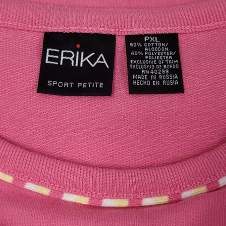Erika Womens PXL Petite PolyCotton Color Blocked Long Sleeve Crew Neck Shirt