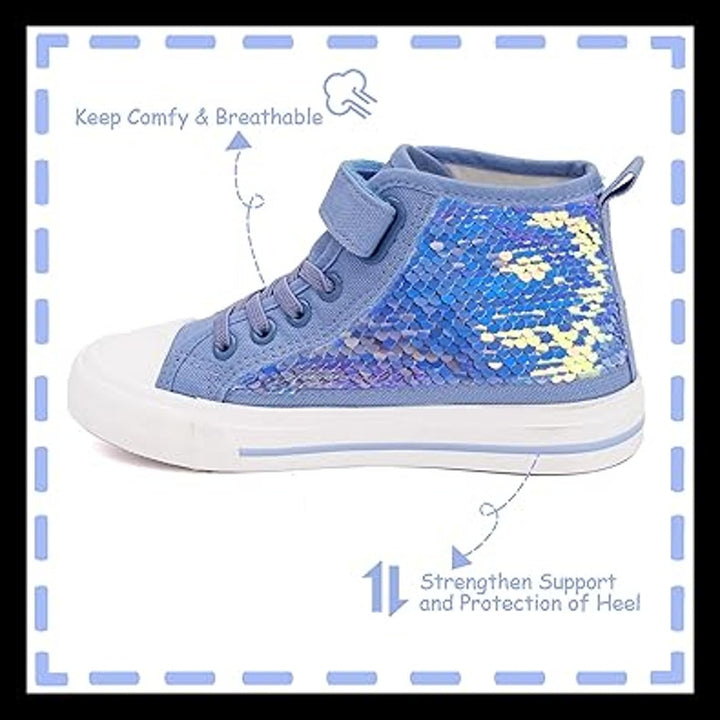 New Toandon Little Girls Size 12 Blue Sequin Lace Up Hook Loop High Top Sneakers