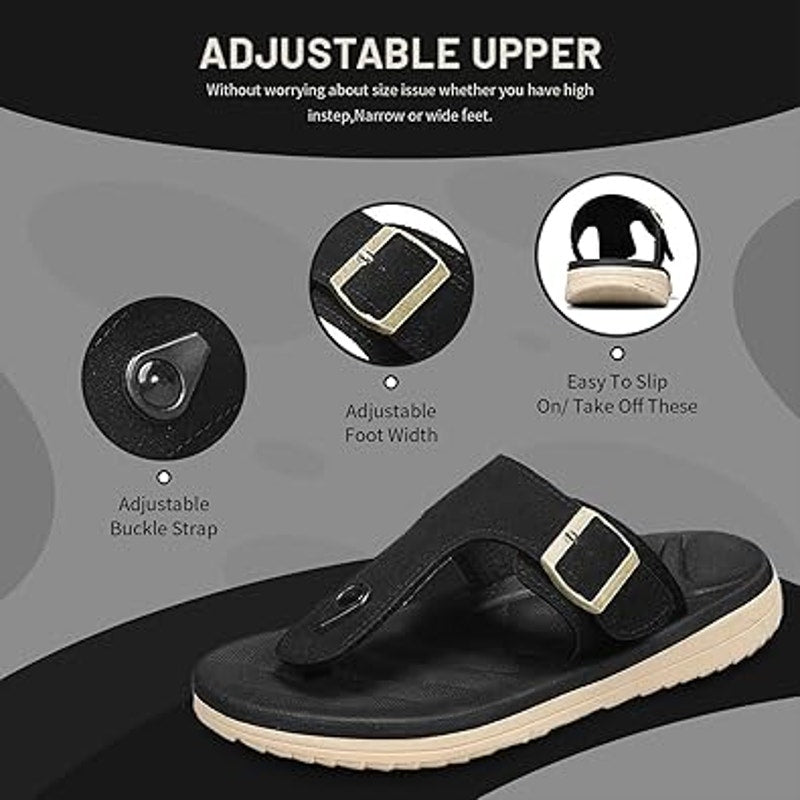 Subbxre Mens 12 Black Thong Adjustable Buckle Open Toe Flip Flop Sandal Shoes