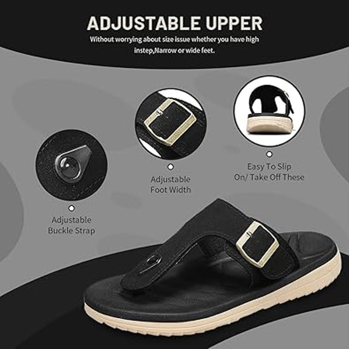 Subbxre Mens 12 Black Thong Adjustable Buckle Open Toe Flip Flop Sandal Shoes