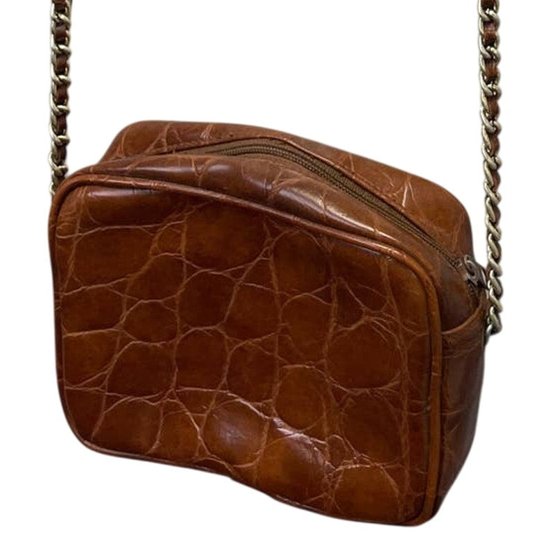 Small Crossbody Full Zip Faux Crocodile Leather Handbag Purse Bag Chain Strap