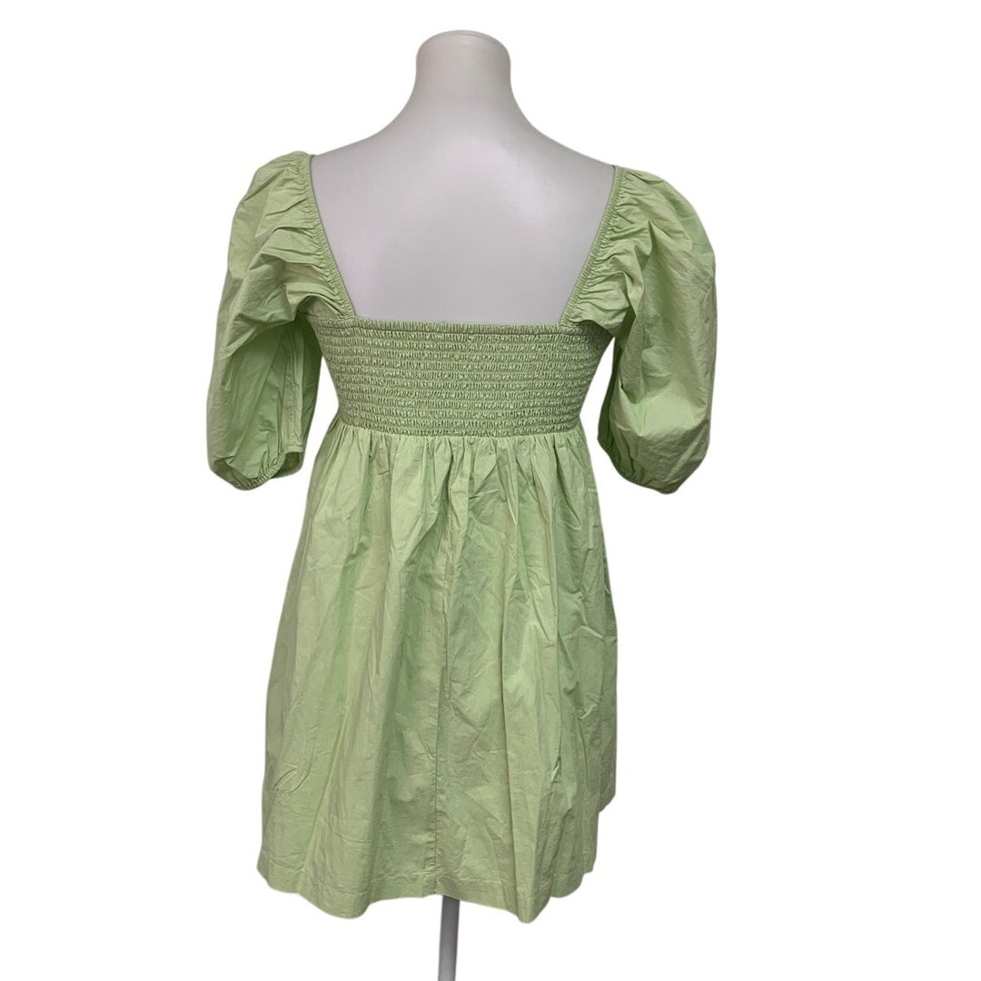 New American Eagle Womens Medium Bright Lime Green Puff Sleeve Babydoll Dress