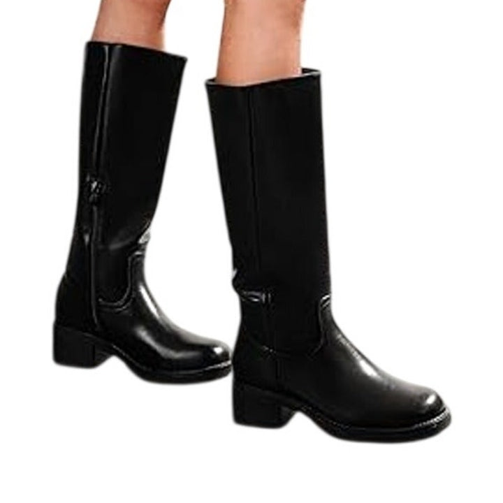 Dream Pairs Womens 9.5 Black Faux Leather Knee High Square Toe Low Heel Boots