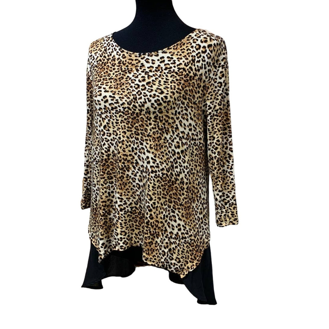 W5 Concepts Medium Leopard Print Long Sleeve Hi Low Stretchy Flutter Back Top