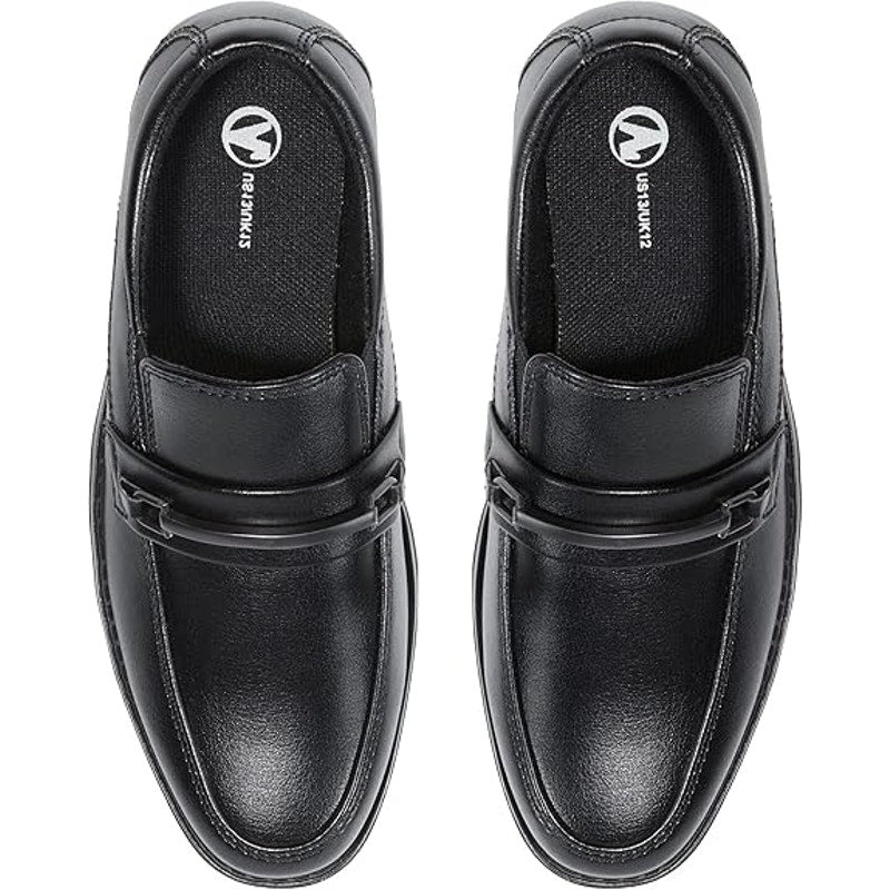 New HomeHot Boys Size 11 Black Faux Leather Slide On Buckle Top Loafer Shoes