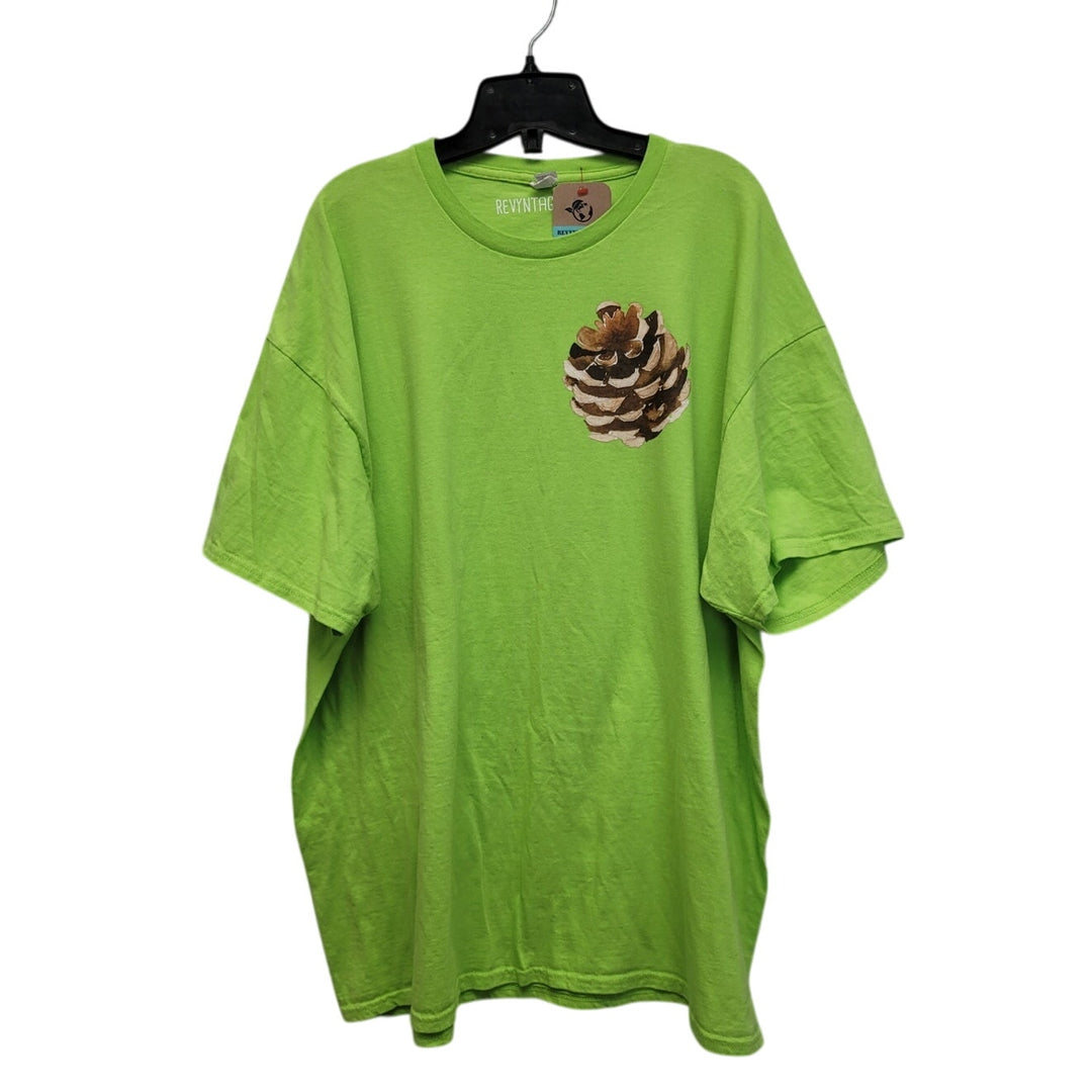 Hand Printed Upcycled Mens 2XL Woody Pine Cone Short Sleeve Tee Shirt