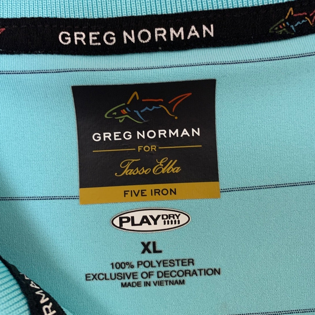 Lot of 2 Greg Norman Tasso Elba Men XL Blue Striped Short Sleeve Polo Shirts EUC