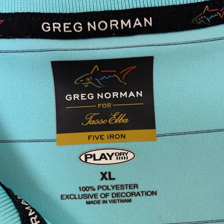 Lot of 2 Greg Norman Tasso Elba Men XL Blue Striped Short Sleeve Polo Shirts EUC