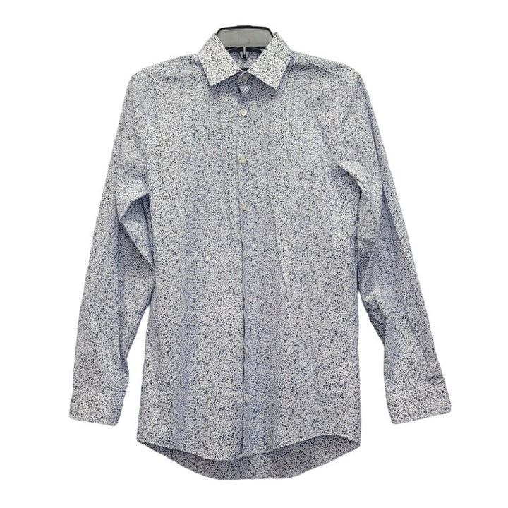 J Ferrar Mens Small PolyCotton Slim Stretch Floral Long Sleeve Button Up Shirt