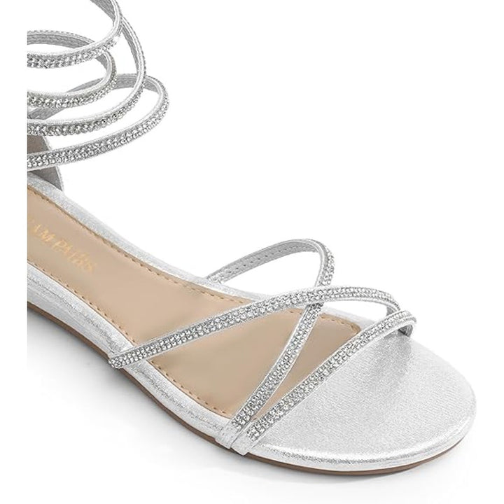 Dream Pairs Womens Size 8 Ankle Strap Silver Gladiator Rhinestone Flat Sandals