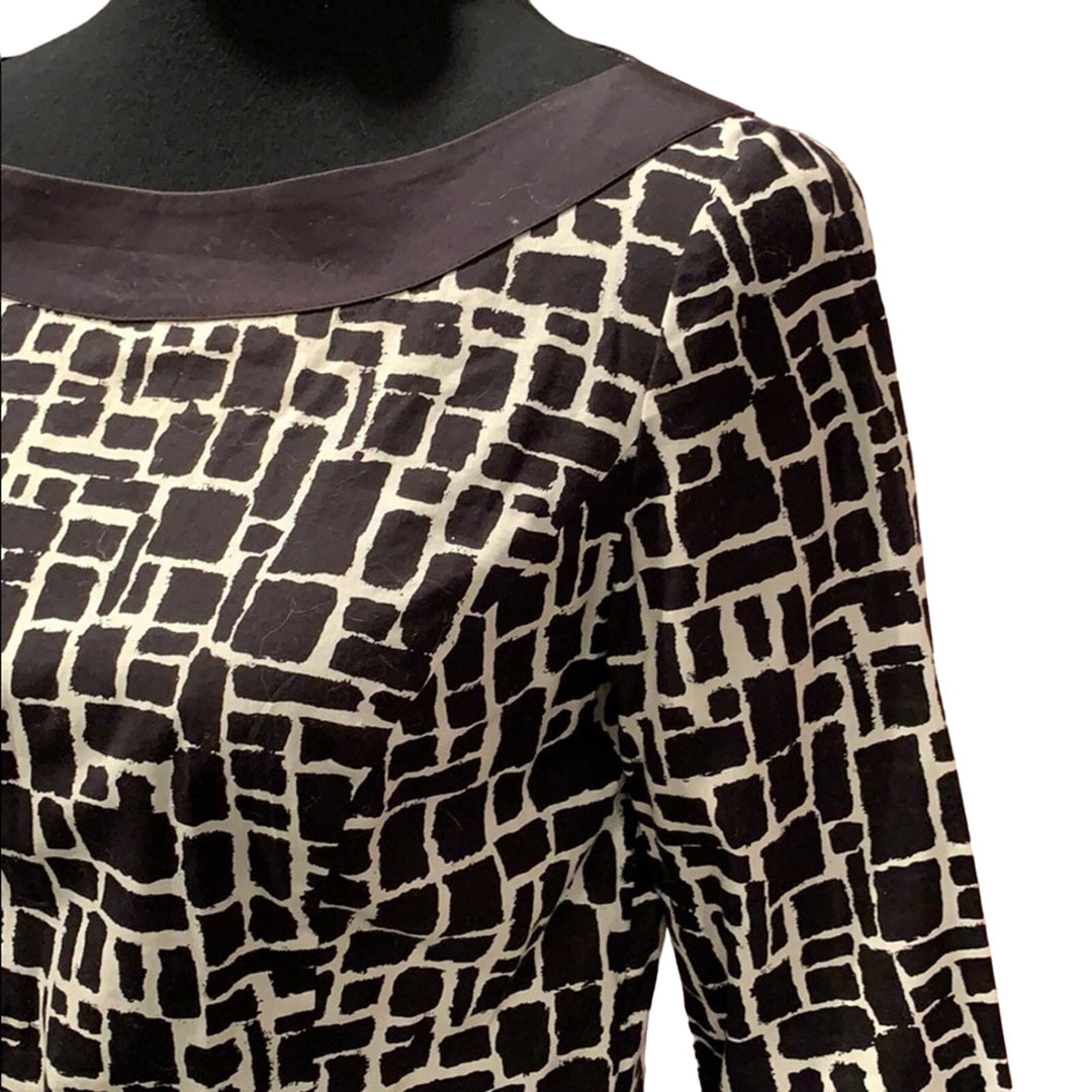 Ann Taylor Size 2 Stretch Cotton Side Zip Block Pattern 3/4 Sleeve Blouse Top