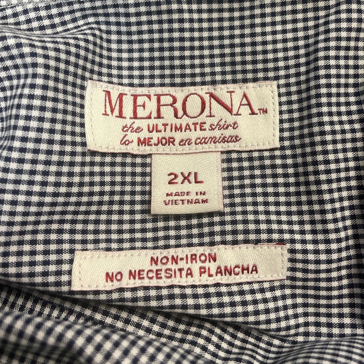 Merona Mens 2XL Non-Iron Gingham Long Sleeve Button Up Shirt w Front Pocket