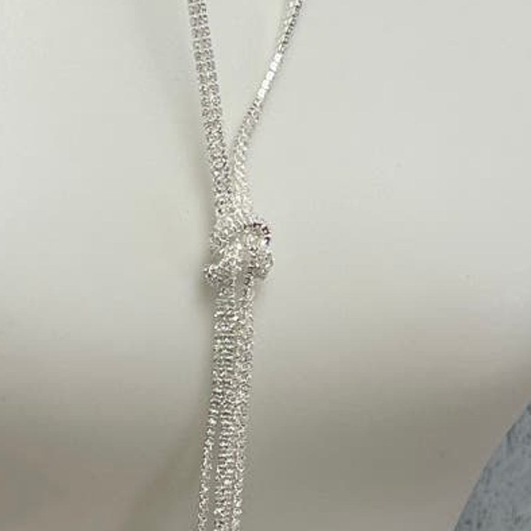 New Silver Toned Rhinestone Square Knot Fashion Jewelry Necklace Earring Set