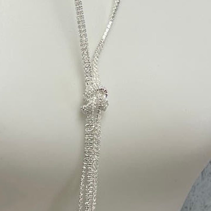 New Silver Toned Rhinestone Square Knot Fashion Jewelry Necklace Earring Set