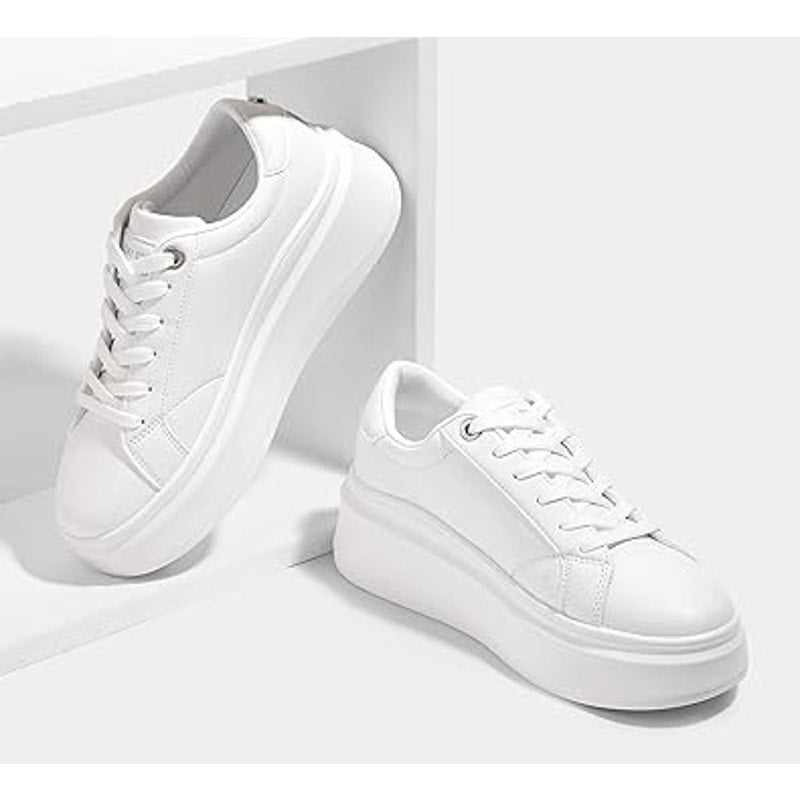 New Lucky Step Womens Size 6.5 White Faux Leather Lace Up Platform Sneaker Shoes