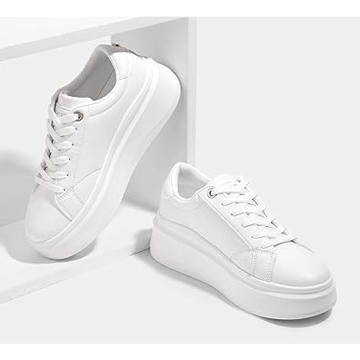 New Lucky Step Womens Size 6.5 White Faux Leather Lace Up Platform Sneaker Shoes