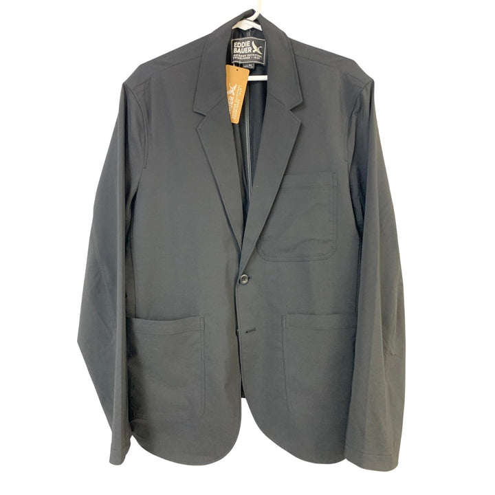 New Eddie Bauer Mens Size 44 Black Button Front Get Away Travel Blazer w Pockets