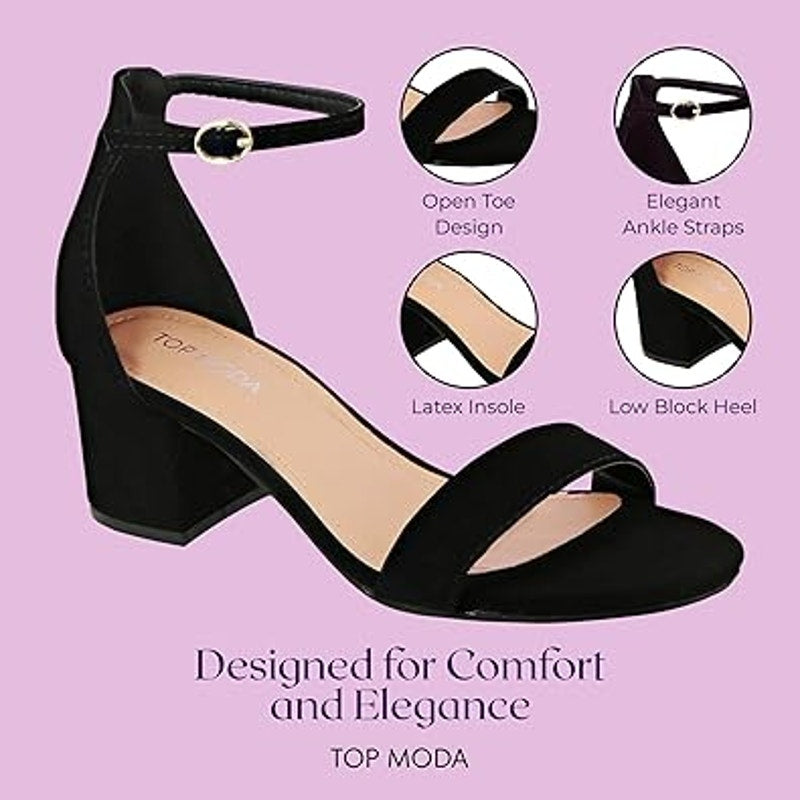 Top Moda Womens Size 6 Darcie Black Faux Leather Open Toe 2" Block Heel Shoes
