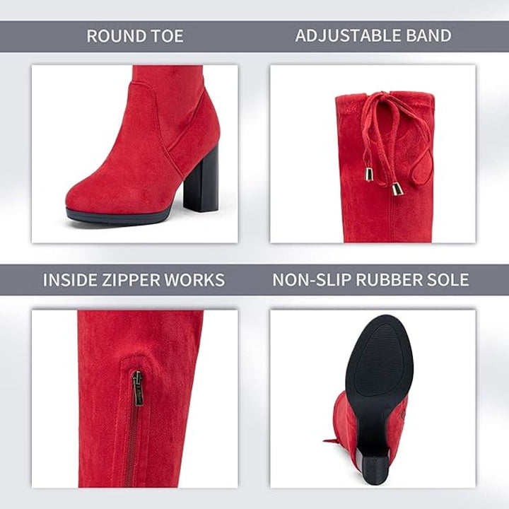 Vepose Womens 9.5 Red Faux Suede 4" Heel Thigh High Over The Knee Boot Shoes