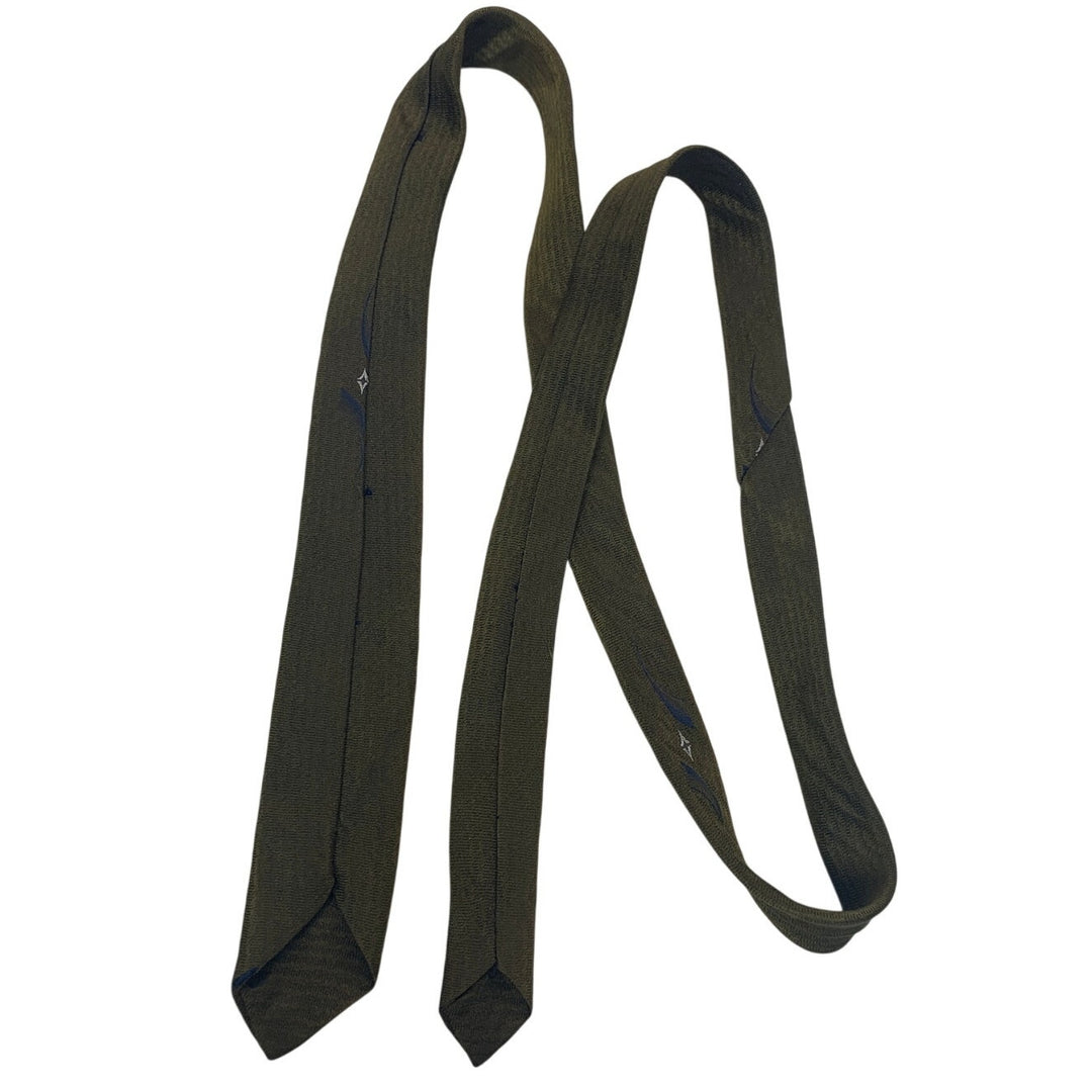 Vintage Sage Brown Geometric Polyester Skinny Mens Neck Tie Necktie