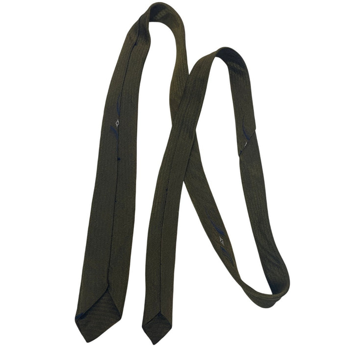 Vintage Sage Brown Geometric Polyester Skinny Mens Neck Tie Necktie