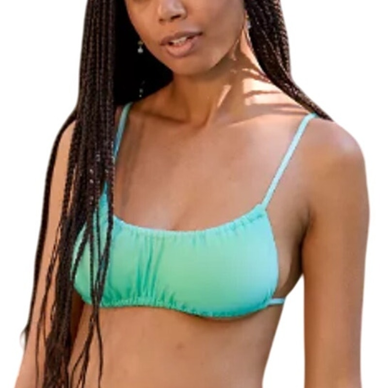 New Aerie Womens Small Blue Ombre Ruched Padded Bikini Swim Top ONLY
