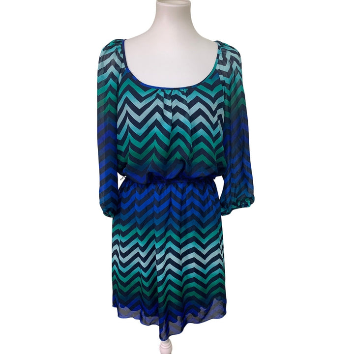 Speechless Womens XL 100% Polyester Chevron Stripe Long Sleeve Square Neck Dress