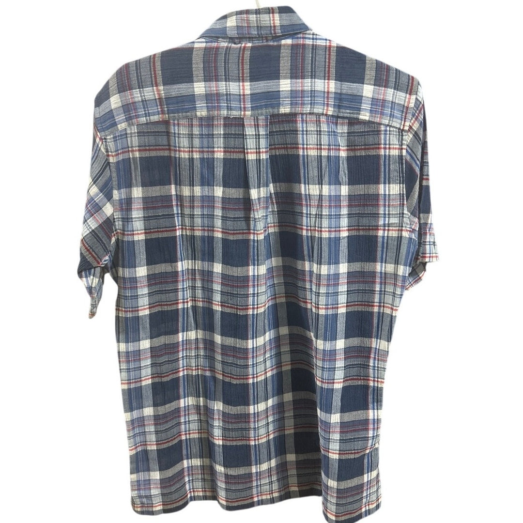 New Eddie Bauer Mens Blue Plaid Short Sleeve 100% Cotton Breezeway Button Shirt