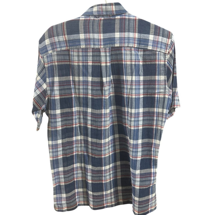 New Eddie Bauer Mens Blue Plaid Short Sleeve 100% Cotton Breezeway Button Shirt