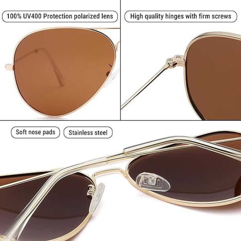 New Pro Acme Brown Gold Aviator Sunglasses Men Women Classic Polarized UV400