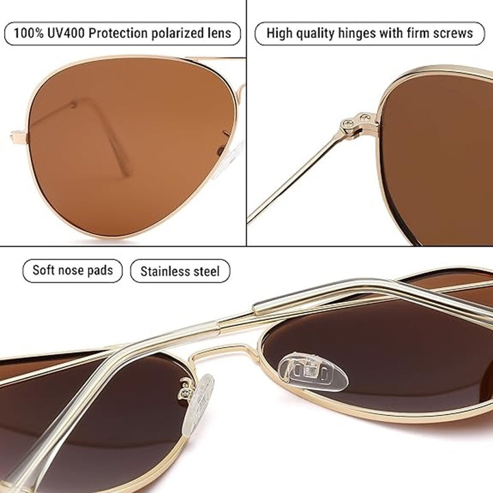 New Pro Acme Brown Gold Aviator Sunglasses Men Women Classic Polarized UV400