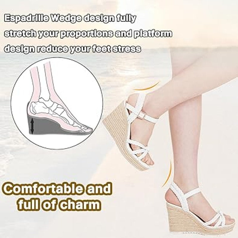 Mikarka Womens Size 9 White Open Toe 4" Wedge Heel Ankle Strap Sandal Shoes