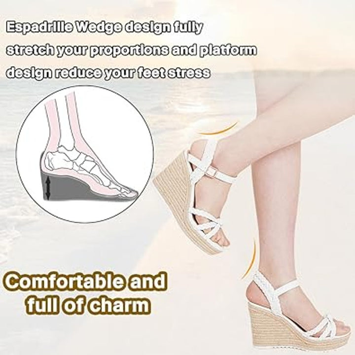 Mikarka Womens Size 9 White Open Toe 4" Wedge Heel Ankle Strap Sandal Shoes