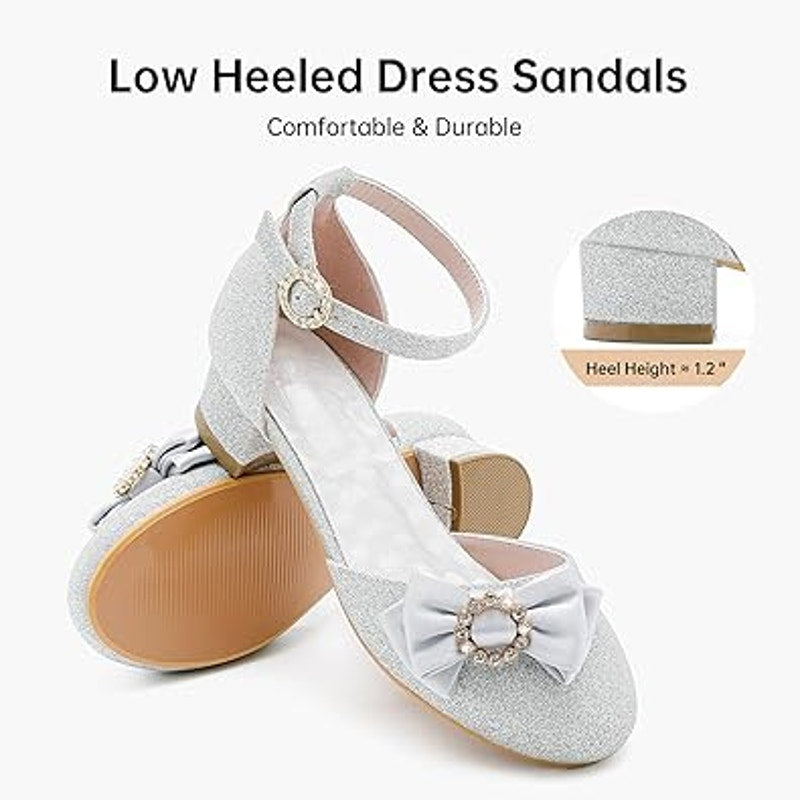 Motasha Big Girls Size 1 Silver Glitter Ankle Strap 1" Heel Wedding Dressy Shoes