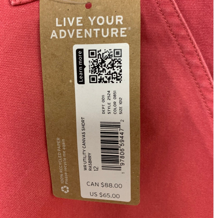 New Eddie Bauer Womens Size 12 Raspberry Pink Cotton Utility Canvas Shorts
