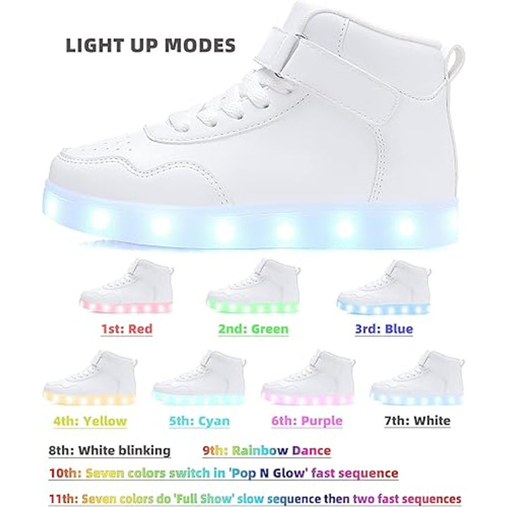 Aptesol Girl Size 6 White Rechargeable LED Light Up Adjustable Hook &amp; Loop Shoes