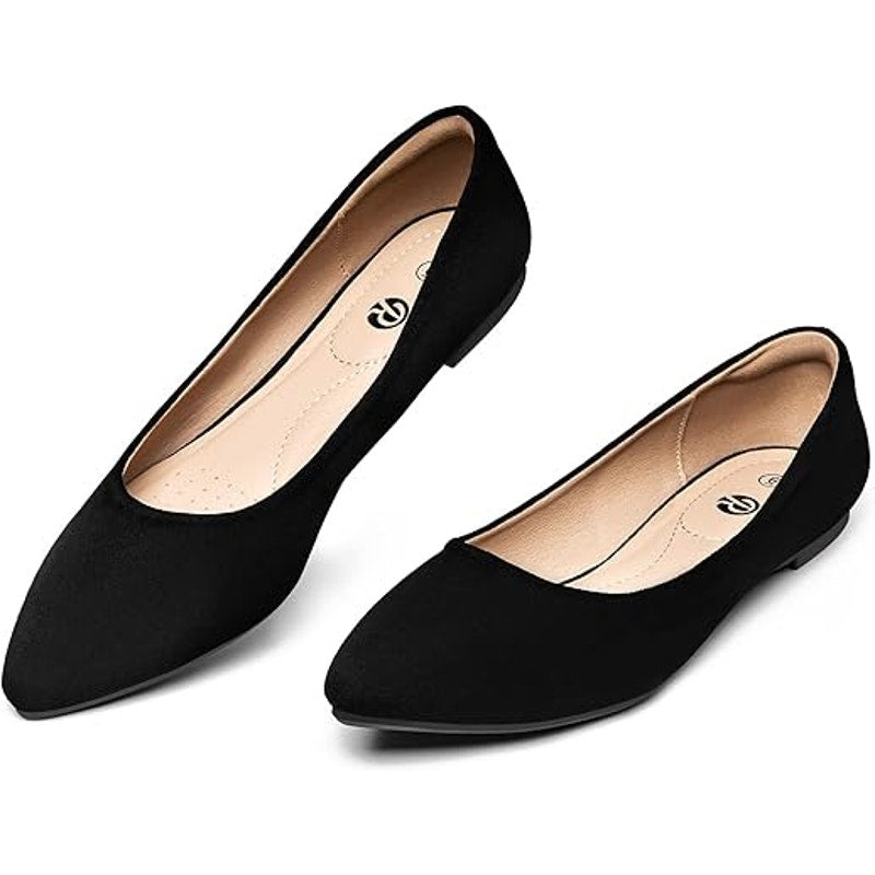 Rekayla Womens Size 5 Black Faux Suede Slide On Pointy Toe Ballet Flats Shoes