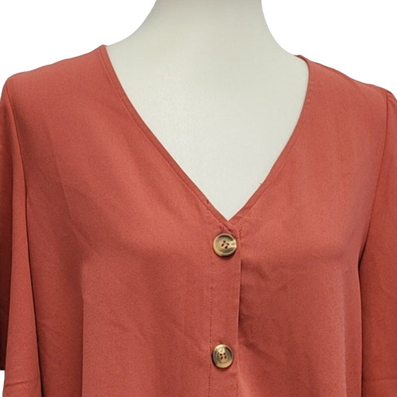 Womens Large 100% Polyester Button Up Mesh Stripe Half Sleeve Tie Hem Top