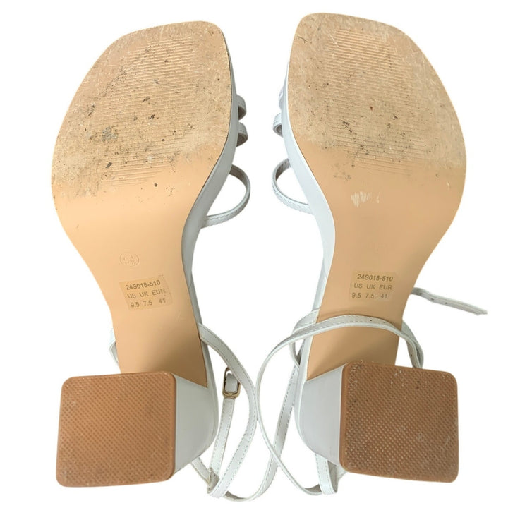 Trary Womens Size 9.5 White Open Toe 4.25" Block Heel Ankle Strap Sandal Shoes
