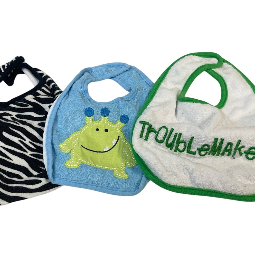 Lot of 6 Hook &amp; Loop Closure Cotton Blend Terry Cloth Feeding Baby Bibs