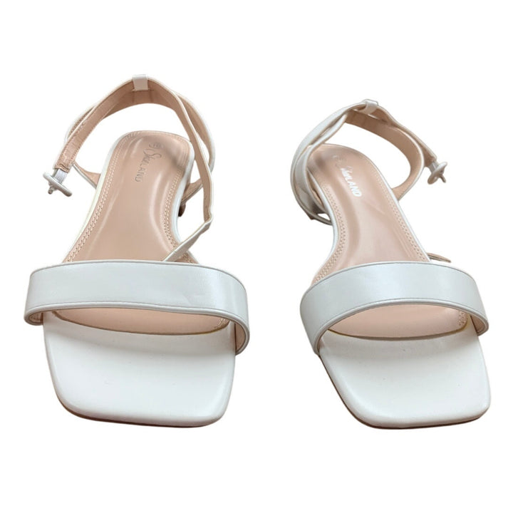 New Shoe Land Womens 10 Melinda 1.5" Heel White Open Square Toe Ankle Strap Shoe