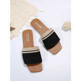 Yasinanx Womens Size 11.5 Black Fabric Strap Slide On Open Toe Flat Sandal Shoes