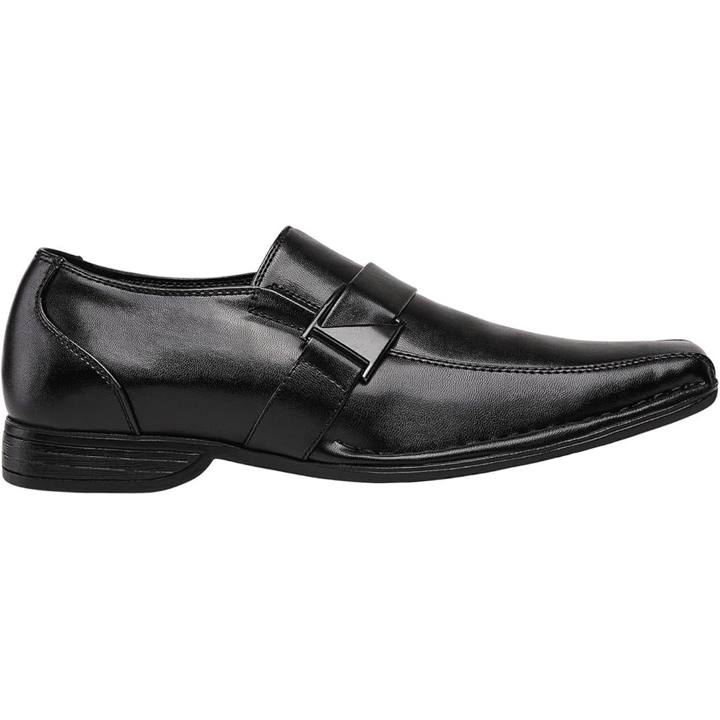 Bruno Marc Mens Size 13 Black Faux Leather Slide On Low Heel Dress Loafers Shoes